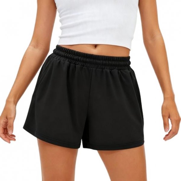 Women's Black Oversized Elastic Waist Casual Shorts