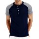 Men's Navy Blue Henley Shirt with Gingham Raglan Sleeves