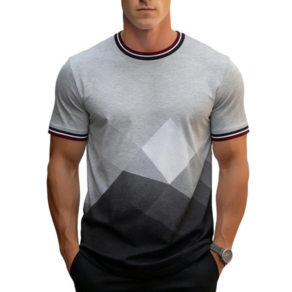 Men's Gray & Black Geometric Gradient Crew Neck T-Shirt