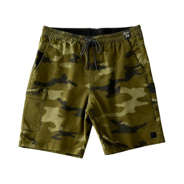 Men's Olive Camo Print Drawstring Cargo Shorts