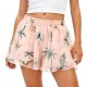 Women's Pink Tropical Palm Leaf Print Chiffon Shorts
