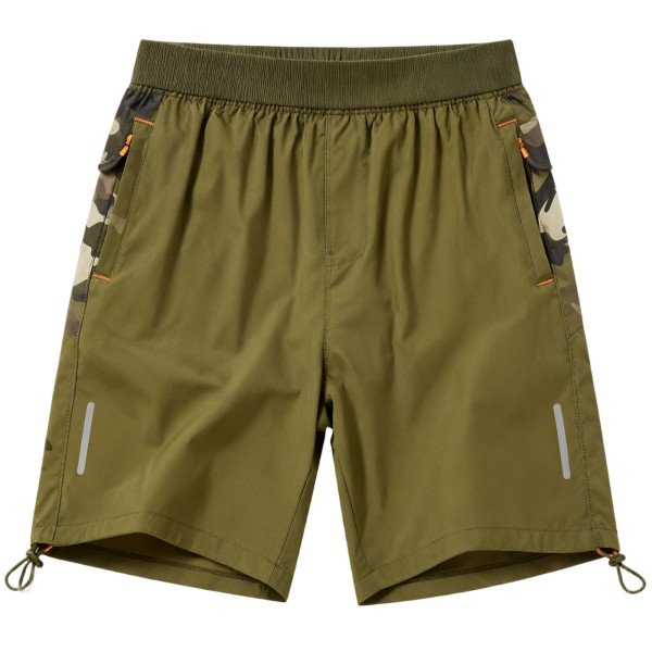 Men's Olive Green Camo-Paneled Drawstring Shorts