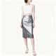 Silver Metallic Faux Leather Midi Skirt