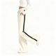 Cream & Black Striped Wide-Leg Track Pants